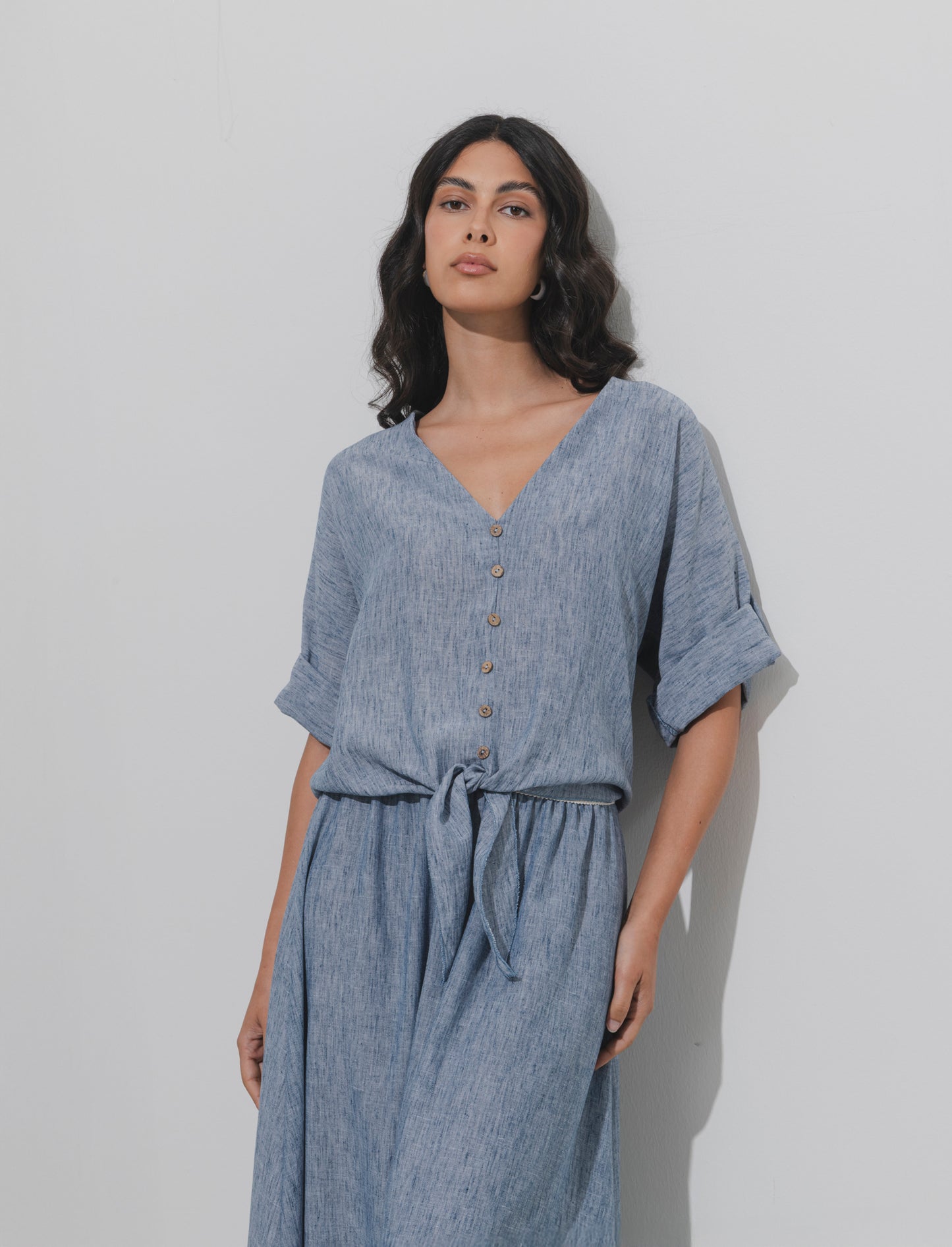 Casacca con bottoni scollo a V - Denim
