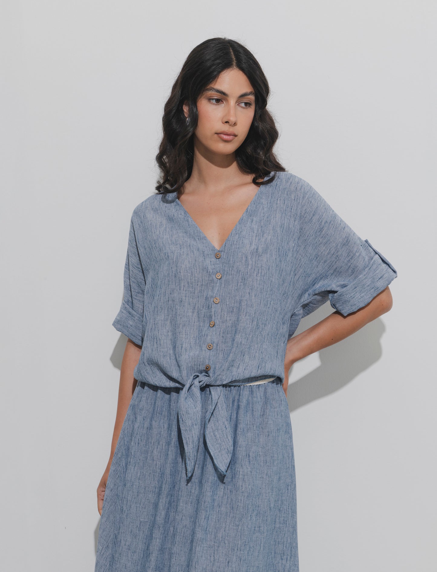Casacca con bottoni scollo a V - Denim