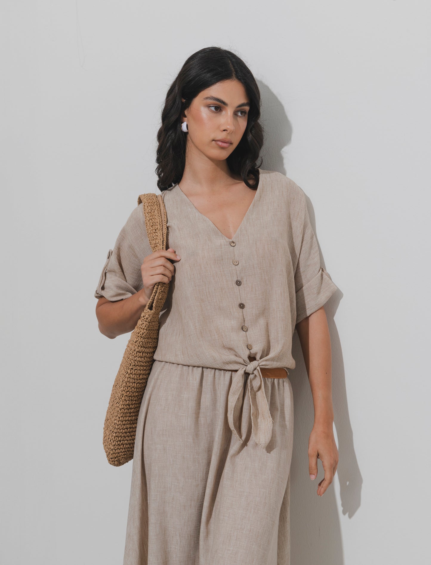 Casacca con bottoni scollo a V - Beige