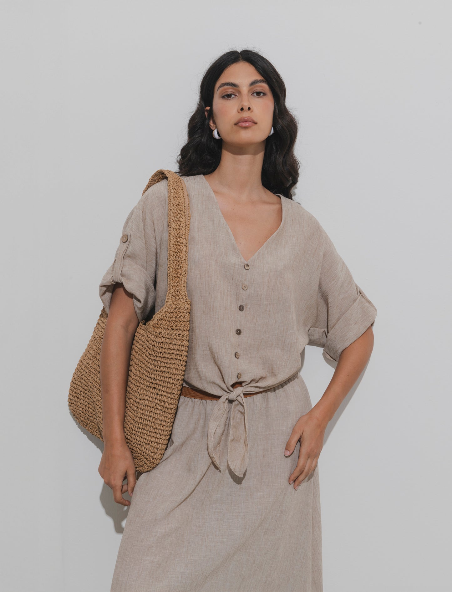 Casacca con bottoni scollo a V - Beige