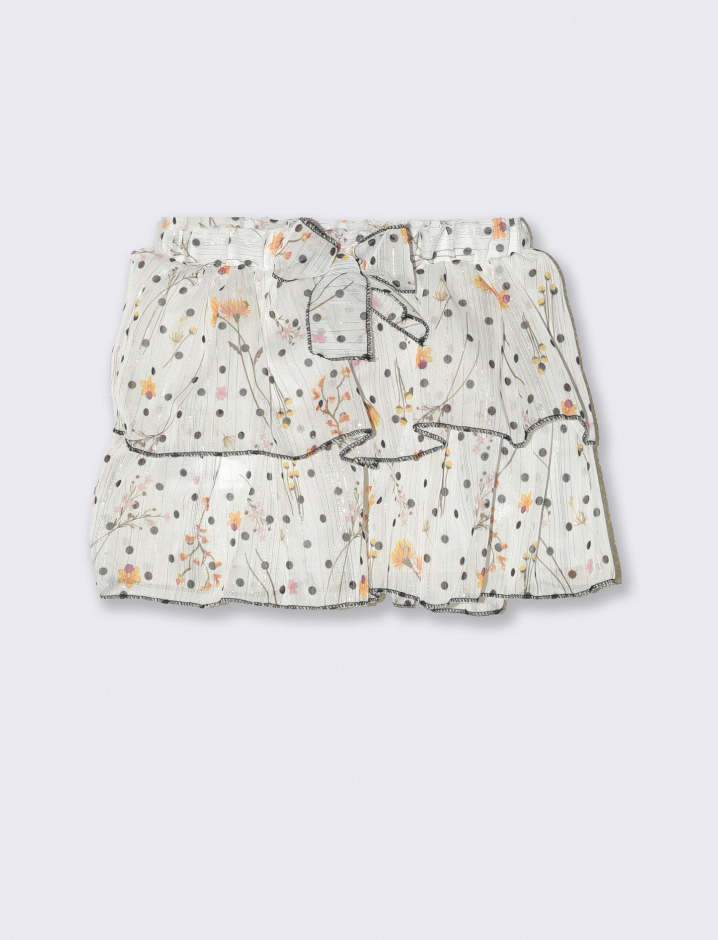 Gonna elegante da neonata in tessuto leggero stampato con motivo pois floreale. - Fantasia