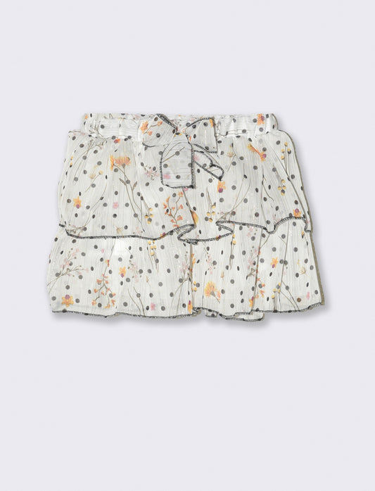 Gonna elegante da neonata in tessuto leggero stampato con motivo pois floreale. - Fantasia