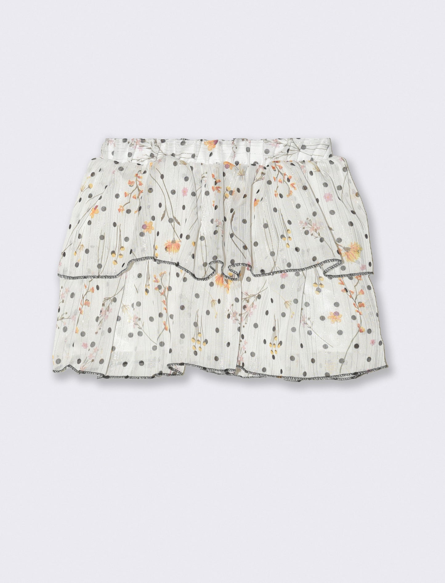 Gonna elegante da neonata in tessuto leggero stampato con motivo pois floreale. - Fantasia