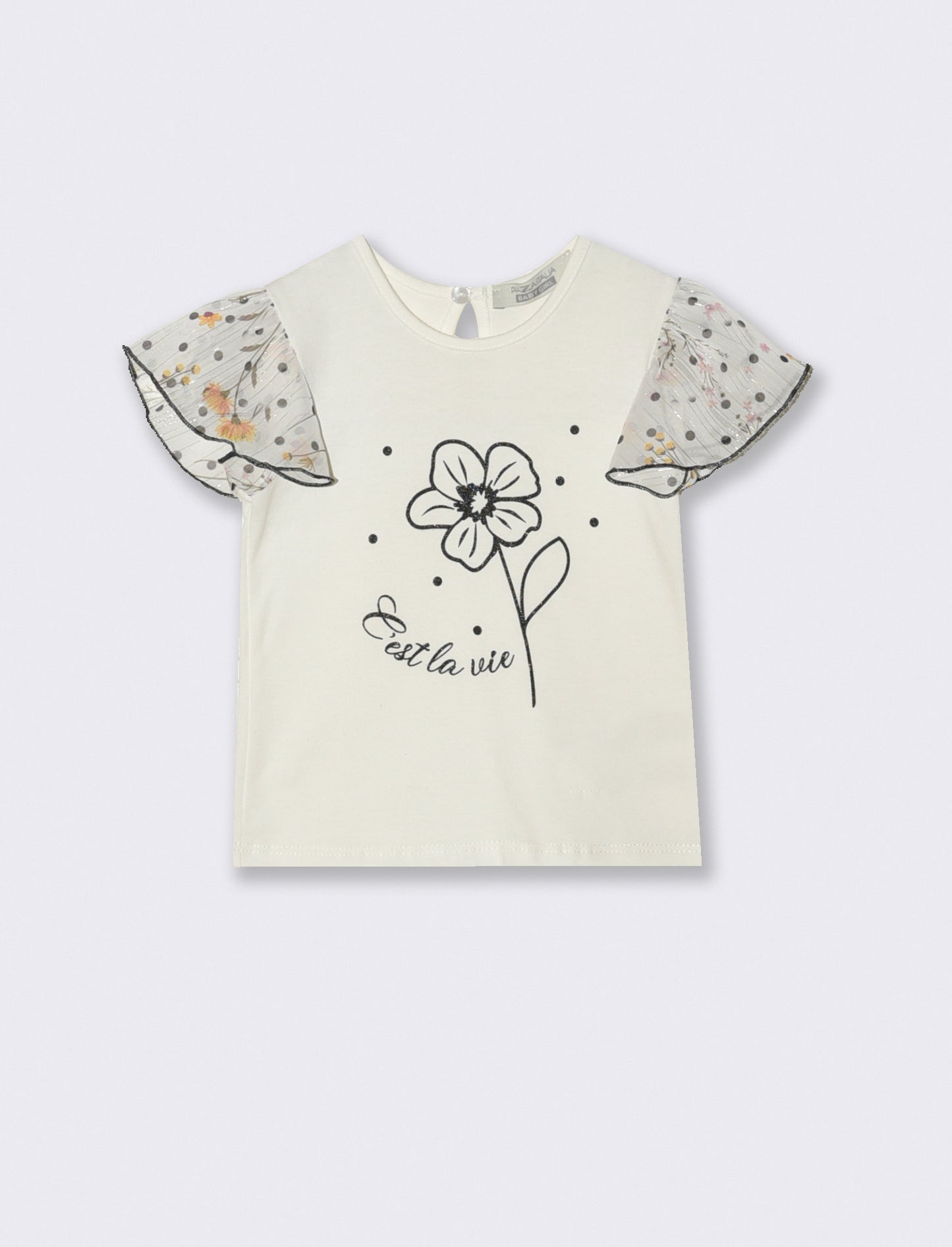 T-shirt da neonata con maniche in tessuto stampato. - Fantasia