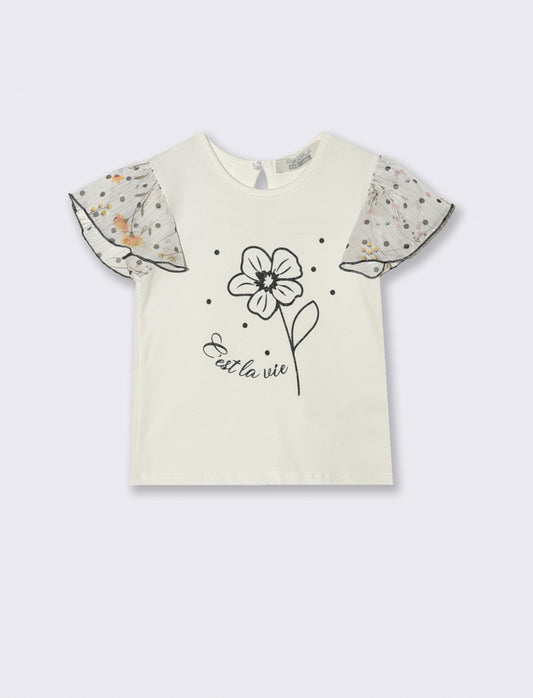 T-shirt da neonata con maniche in tessuto stampato. - Fantasia