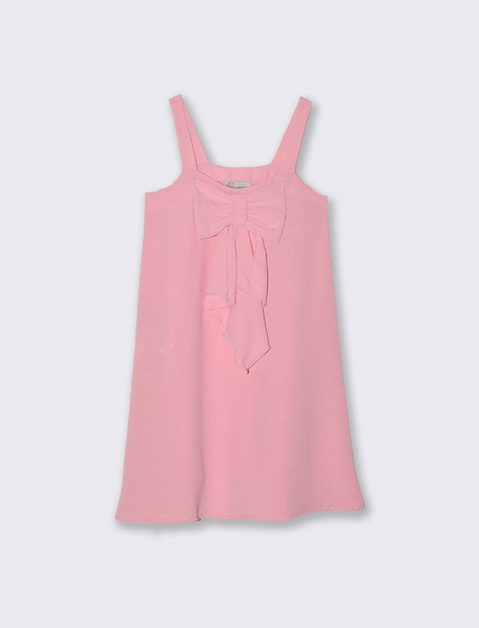 Abito leggero da bambina con fiocco. - Rosa