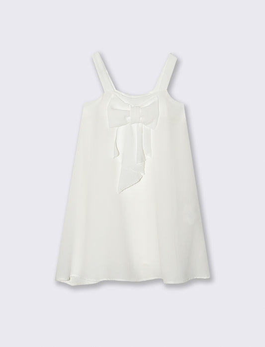 Abito leggero da bambina con fiocco. - Bianco