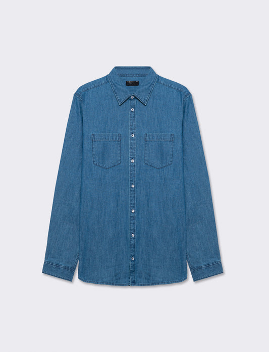 Men's Regular Fit Denim Shirt with Pocket - Blue