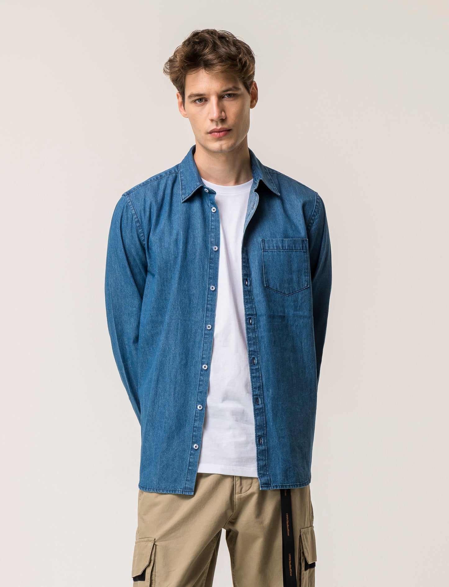 Men's Regular Fit Denim Shirt with Pocket - Blue