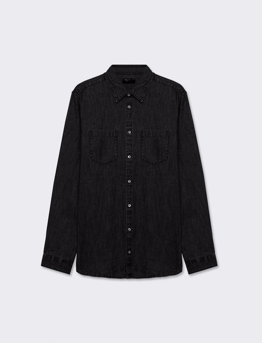 Men's Regular Fit Denim Shirt with Pocket - Black