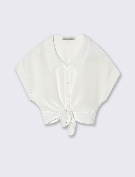 Camicia cropped con nodo. - Bianco