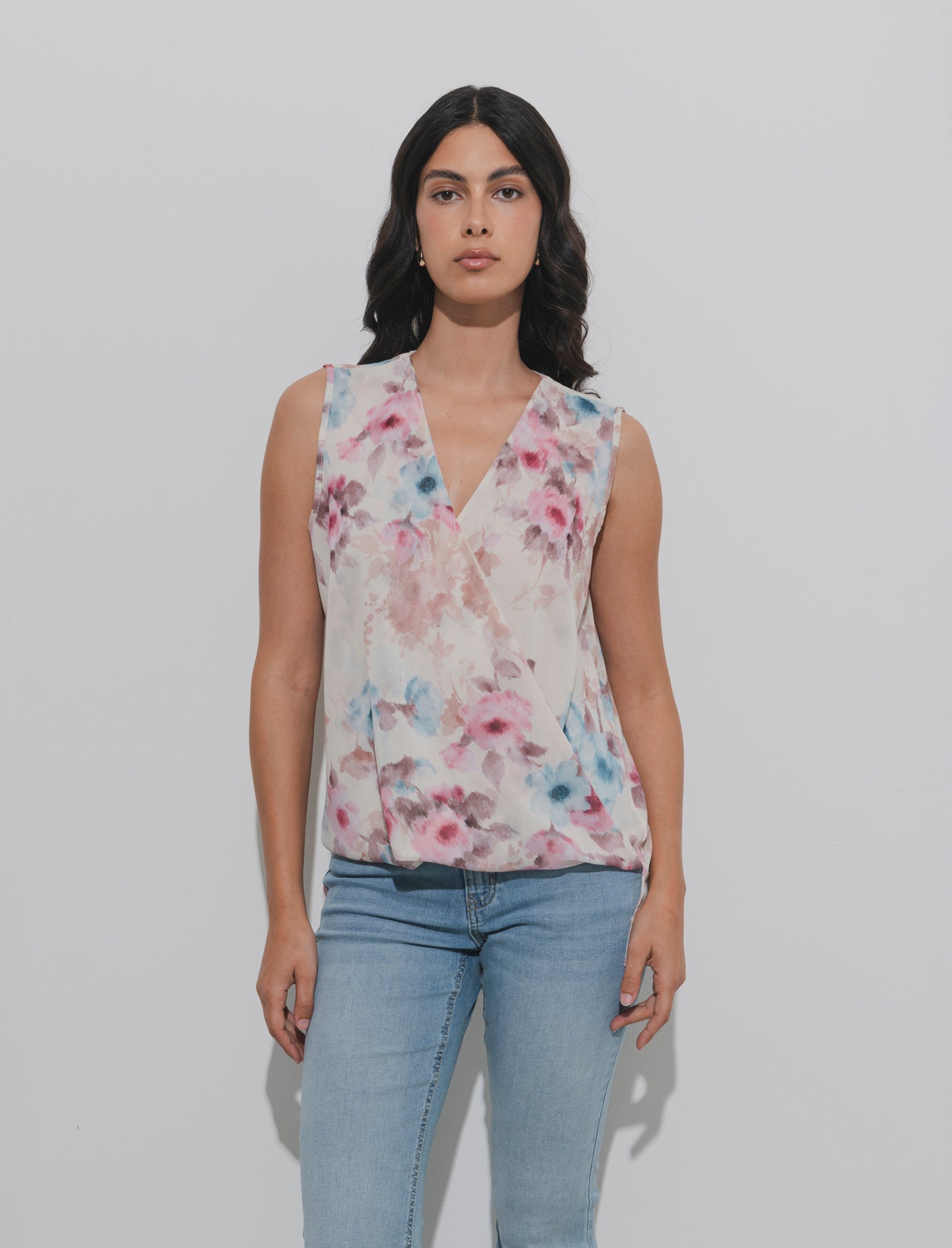 Top in fantasia in tessuto leggero - Bianco gesso