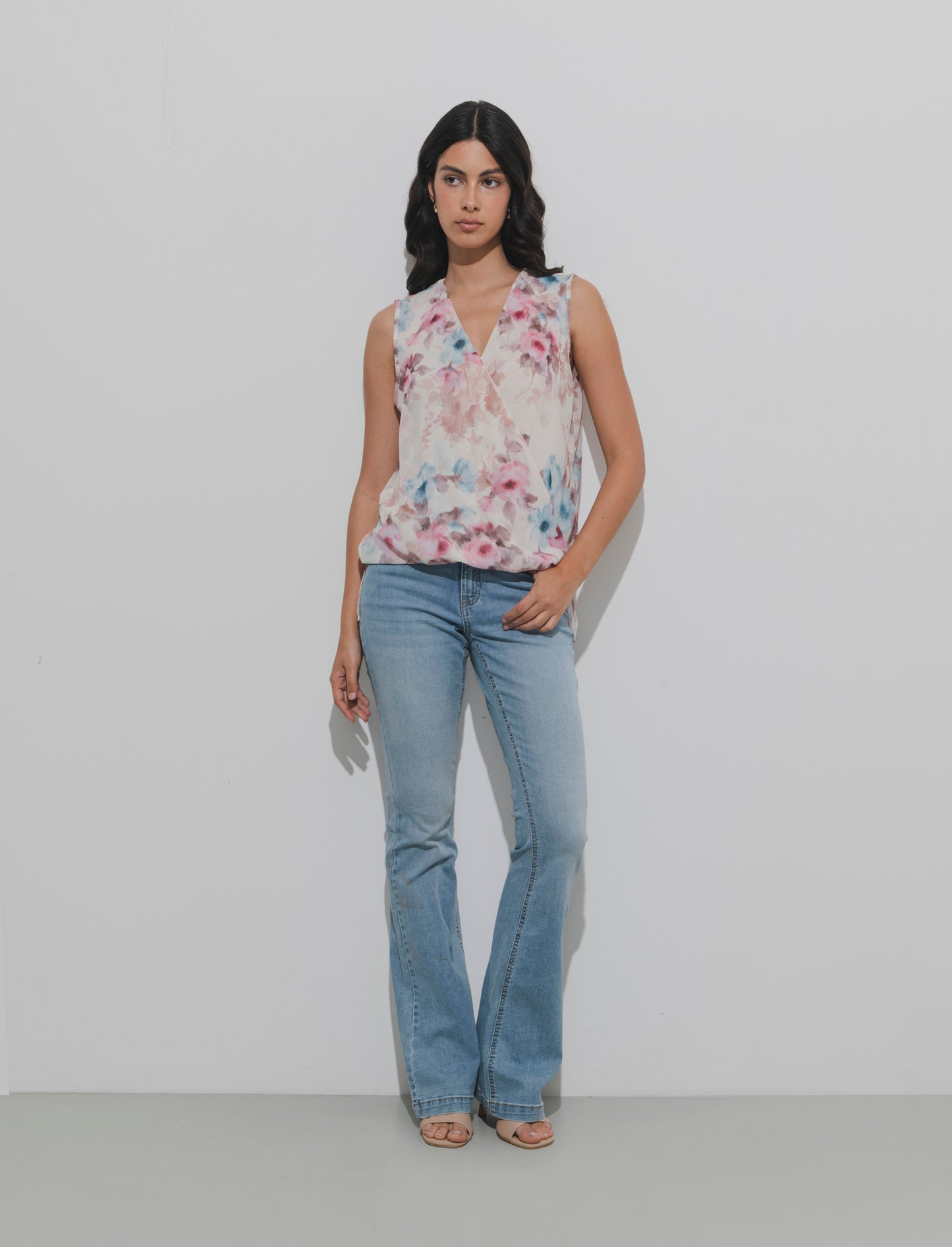 Top in fantasia in tessuto leggero - Bianco gesso