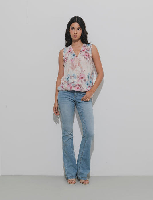 Top in fantasia in tessuto leggero - Bianco gesso