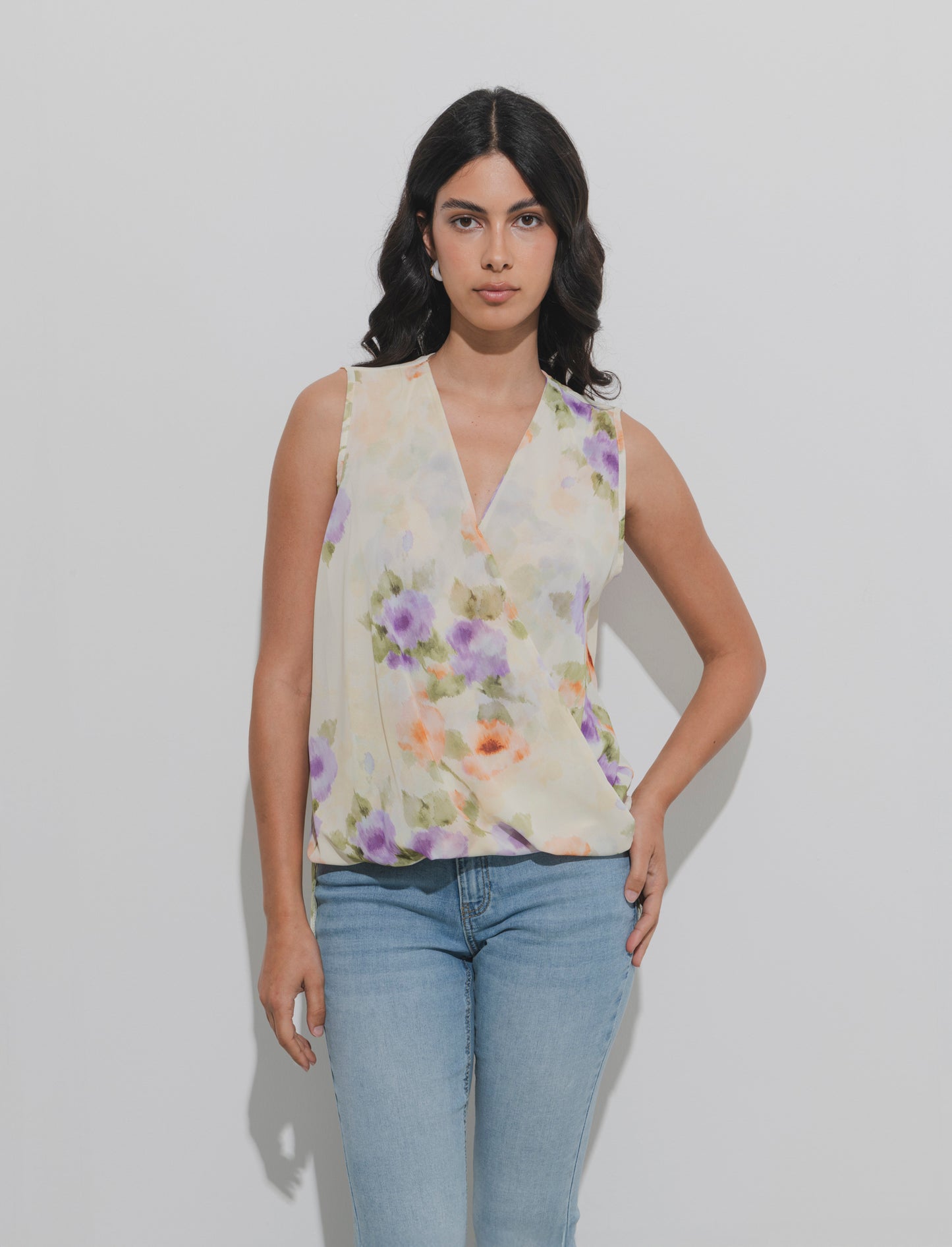 Top in fantasia in tessuto leggero - Giallo