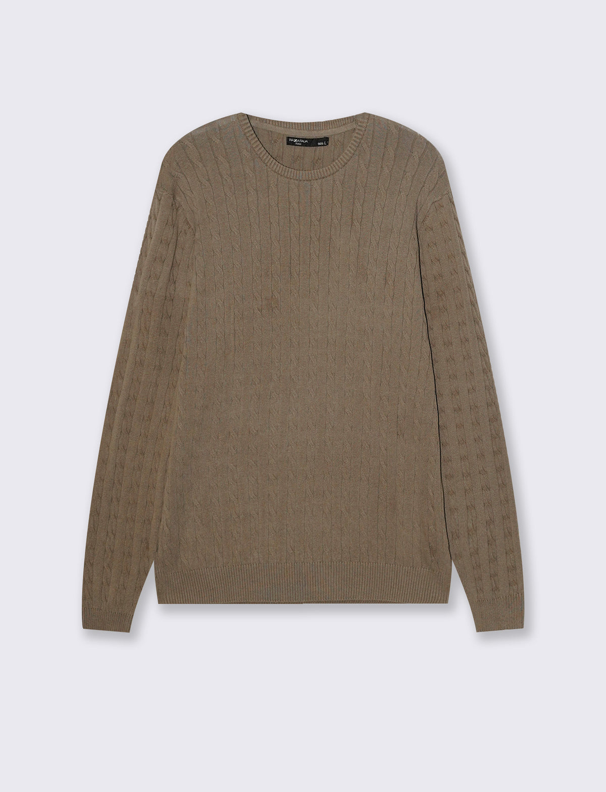 MAGLIA GIROCOLLO JACQUARD A TRECCE - Grigio fango