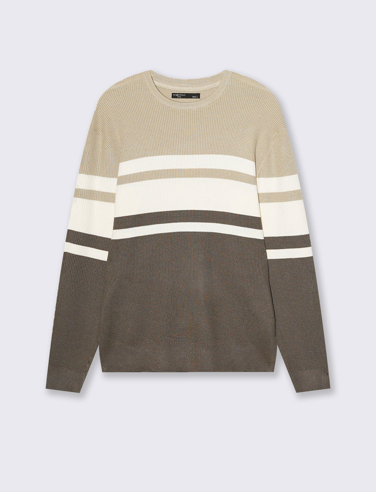MAGLIA GIROCOLLO JACQUARD A FASCE - Grigio fango