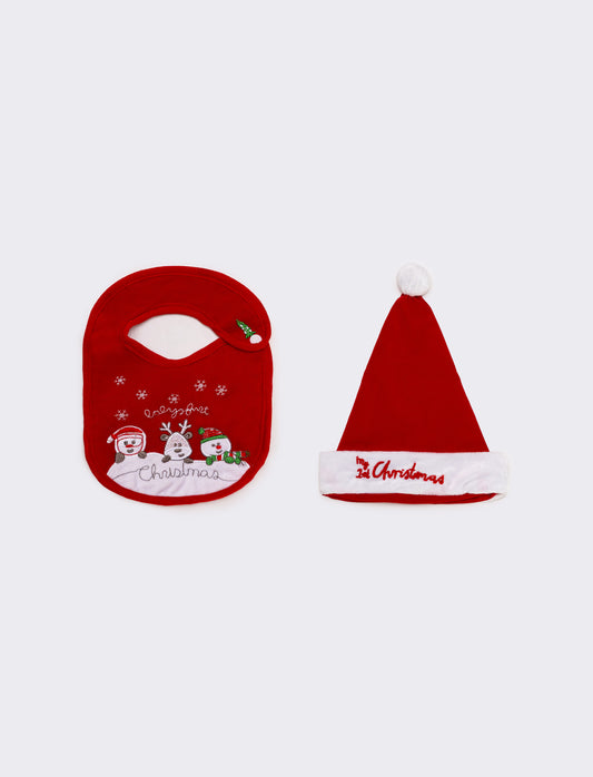 Set cappello+bavetto christmas - Rosso