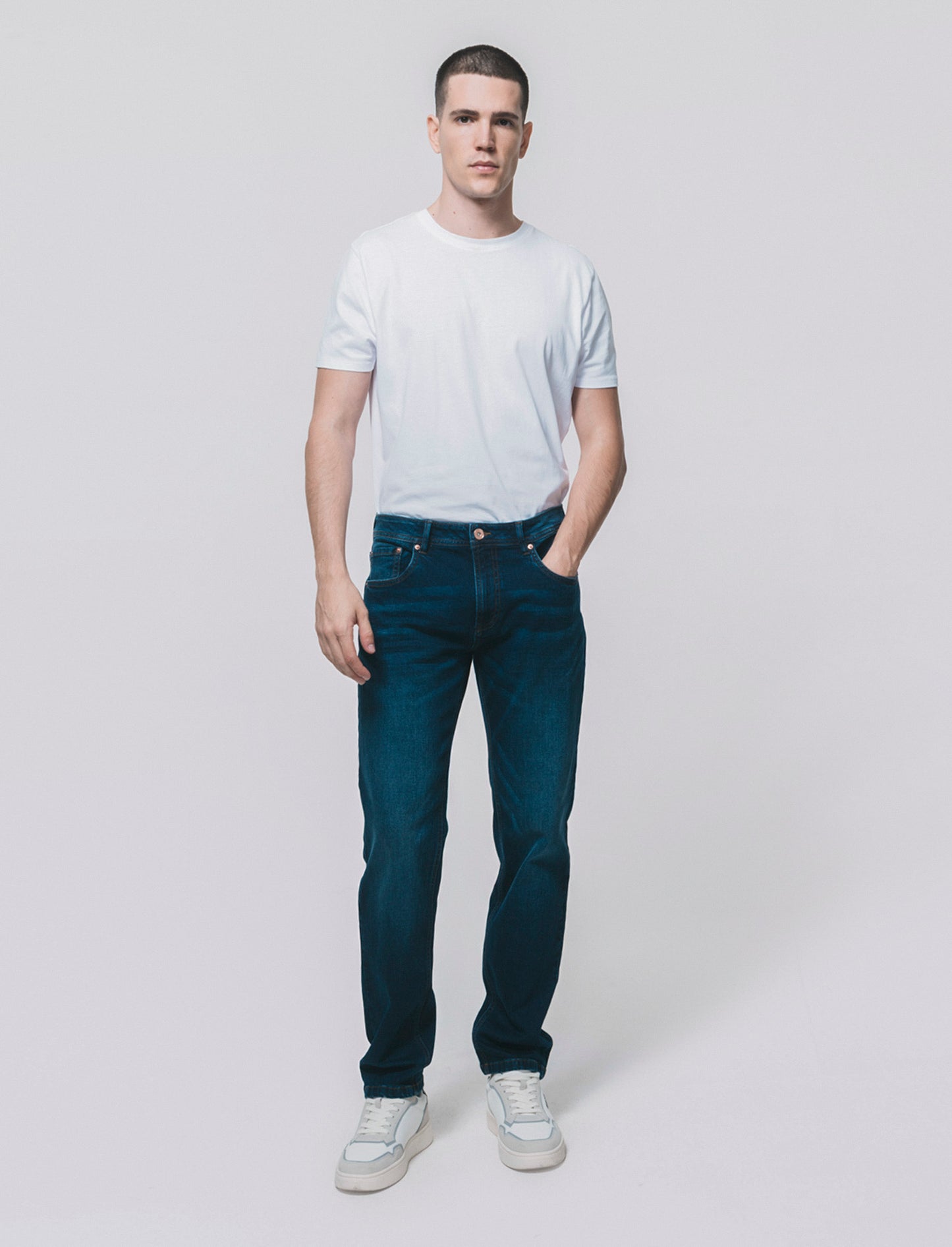 Dark blue slim fit jeans with a washed effect - Blue
