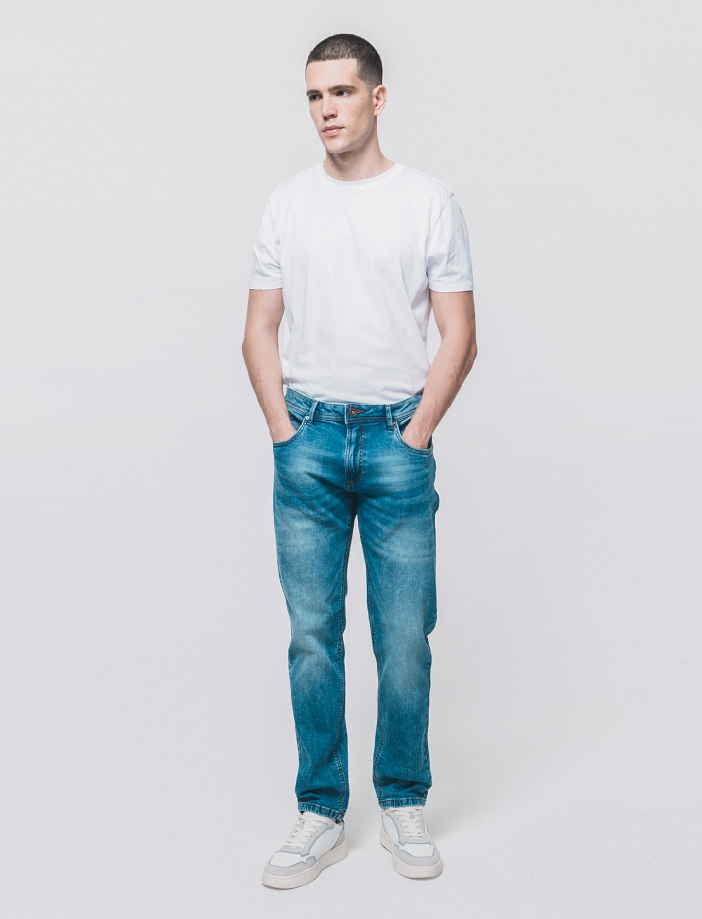 Jeans Slim Fit Blu Medio Effetto Slavato - Denim