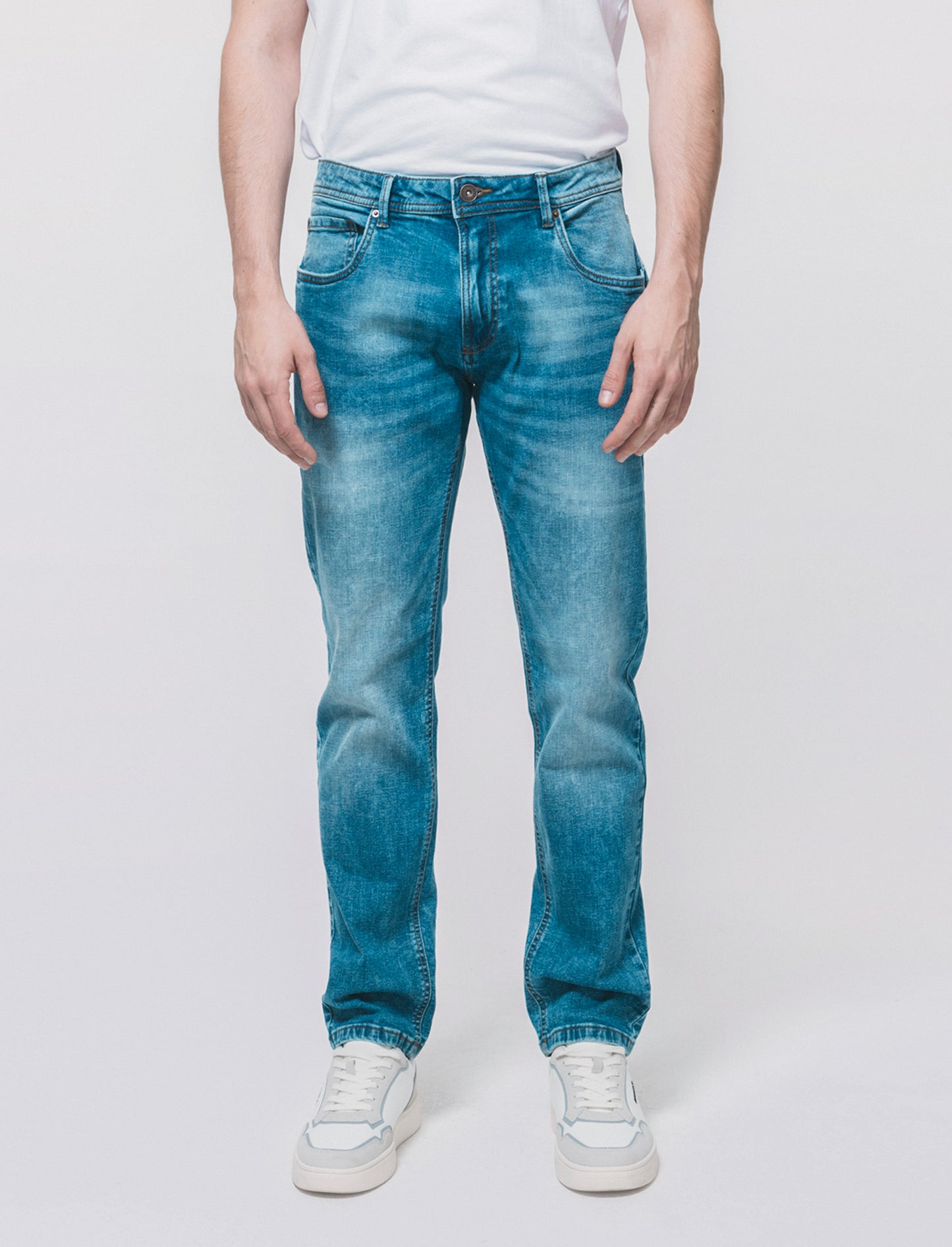 Jeans Slim Fit Blu Medio Effetto Slavato - Denim