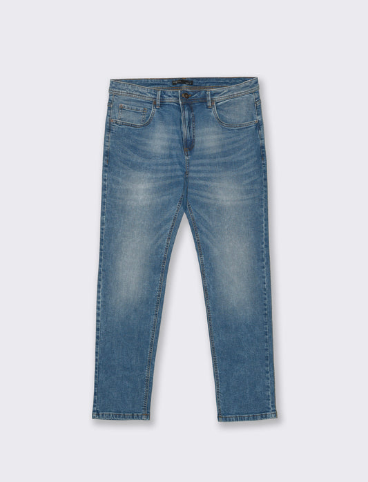 Jeans Slim Fit Blu Medio Effetto Slavato - Denim