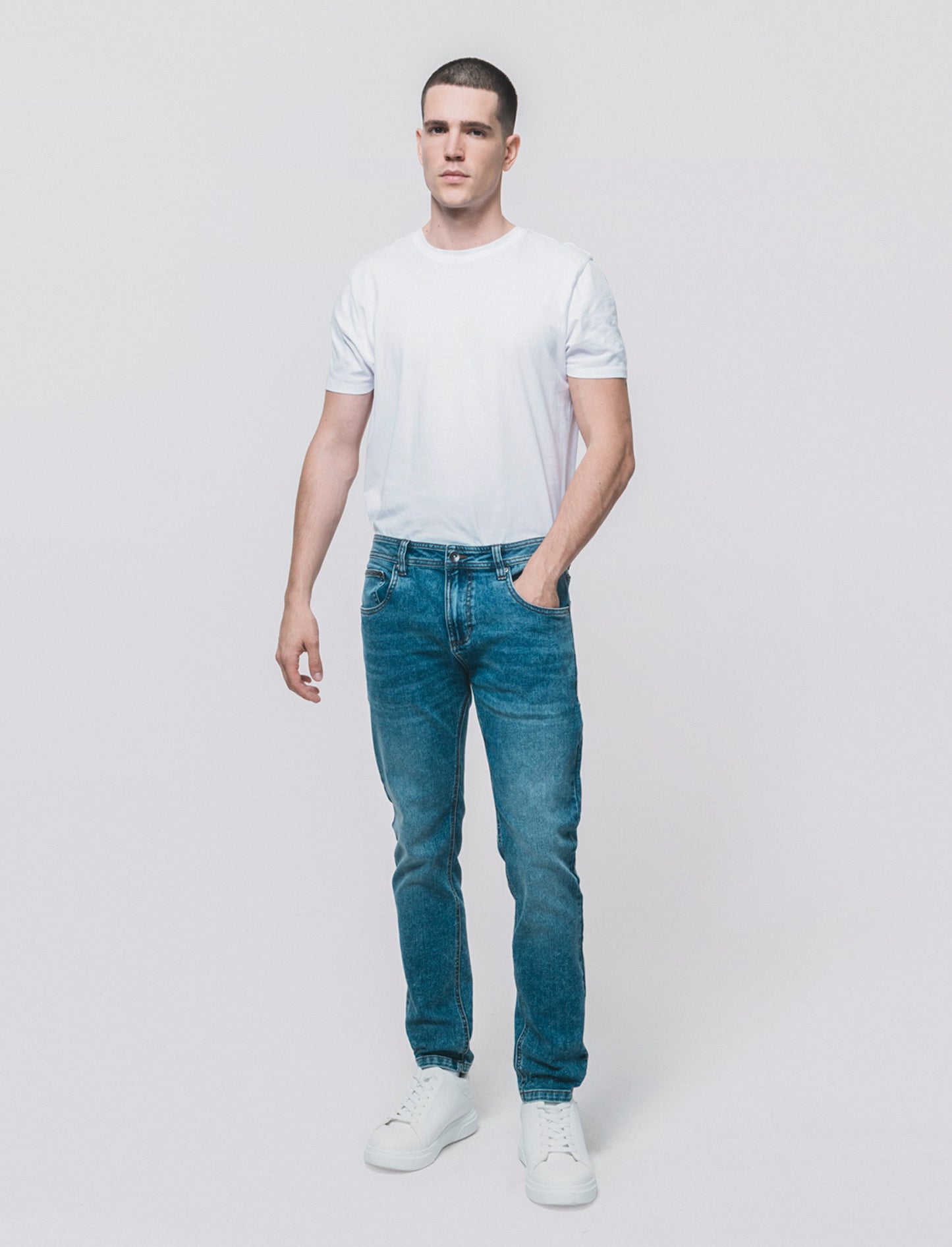 Medium Blue Slim Fit Jeans with Faded Effect - Blue