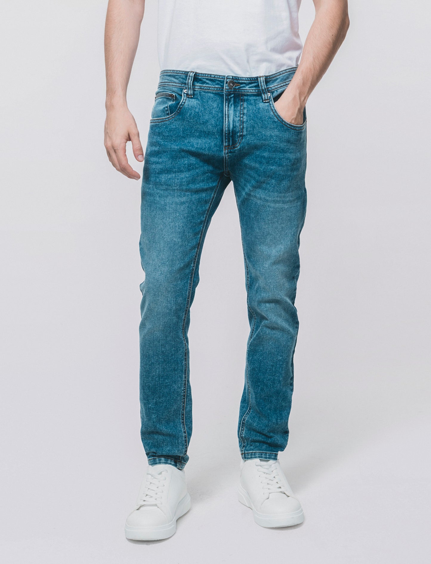Medium Blue Slim Fit Jeans with Faded Effect - Blue