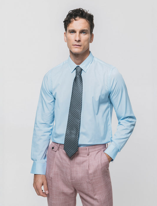 Camicia Slim Fit Easy Iron in Cotone - Celeste