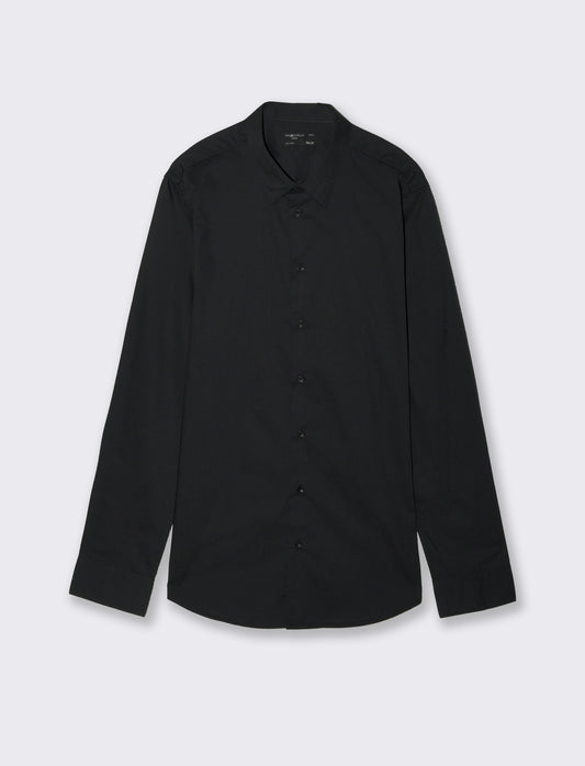 Camicia Slim Fit Easy Iron in Cotone - Nero