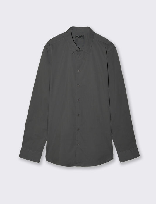 Camicia Slim Fit Easy Iron in Cotone - Grigio piombo
