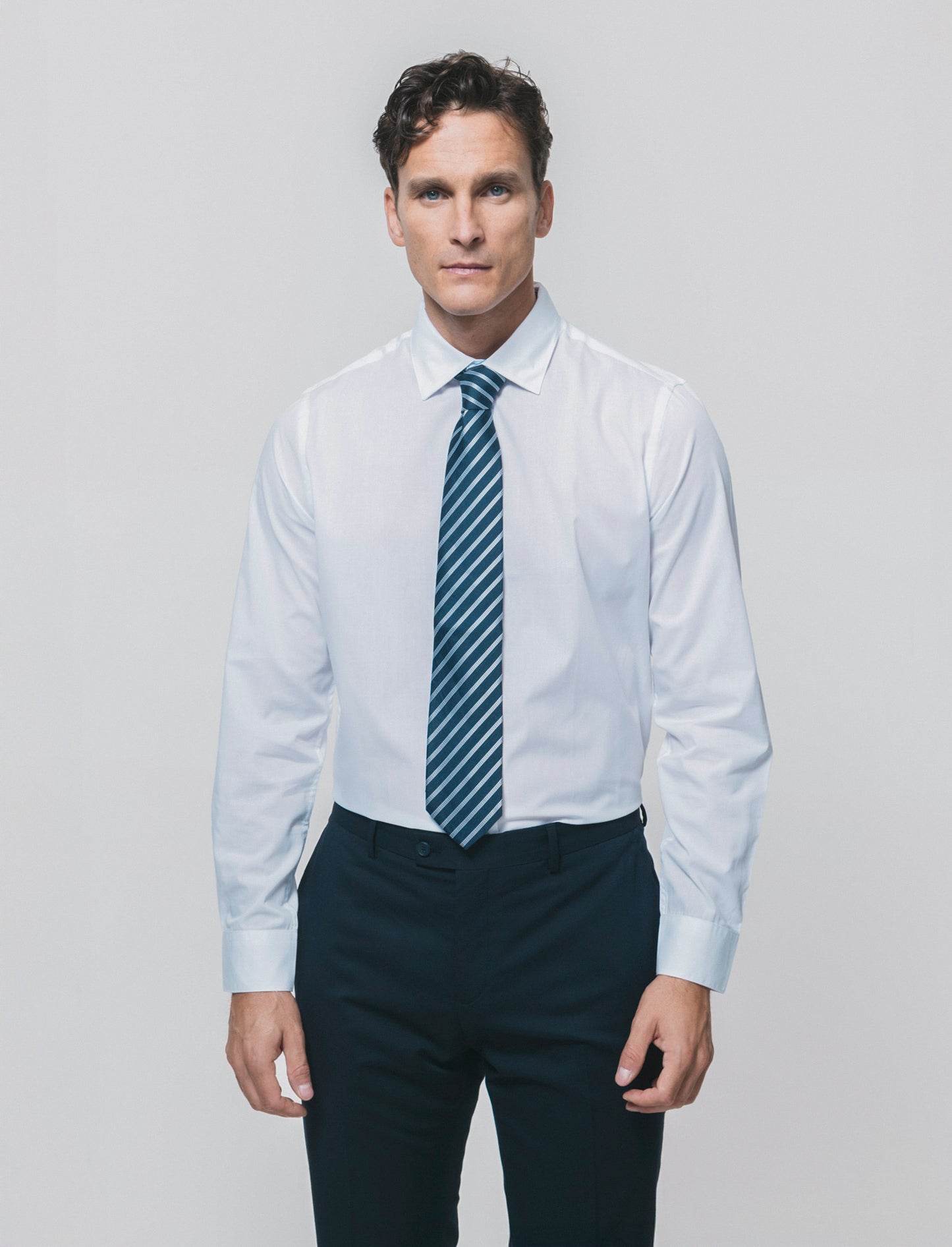Camicia Regular Fit Easy Iron Unita e Fantasia - Bianco