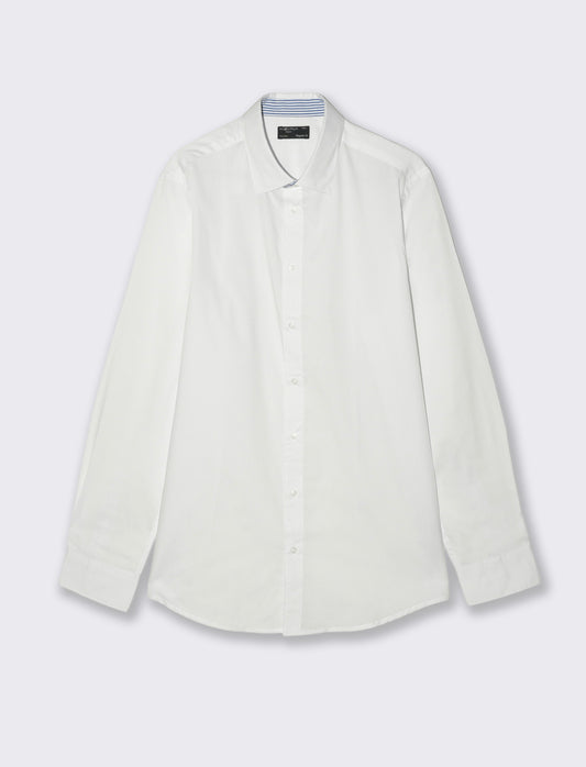Camicia Regular Fit Easy Iron Unita e Fantasia - Bianco