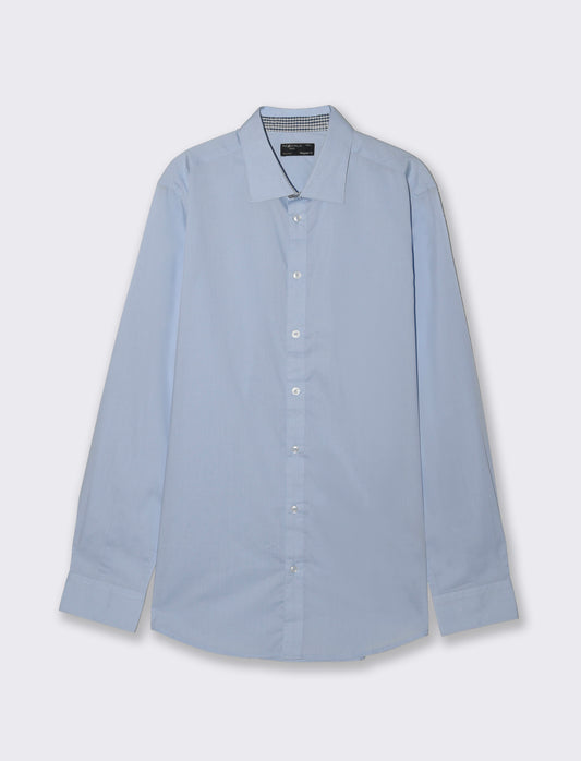Camicia Regular Fit Easy Iron Unita e Fantasia - Celeste