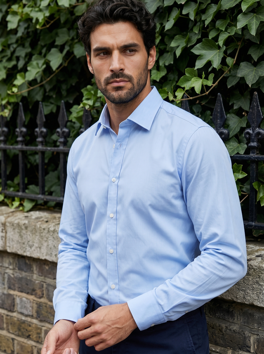 Camicia Regular Fit Easy Iron Collo Francese - Celeste
