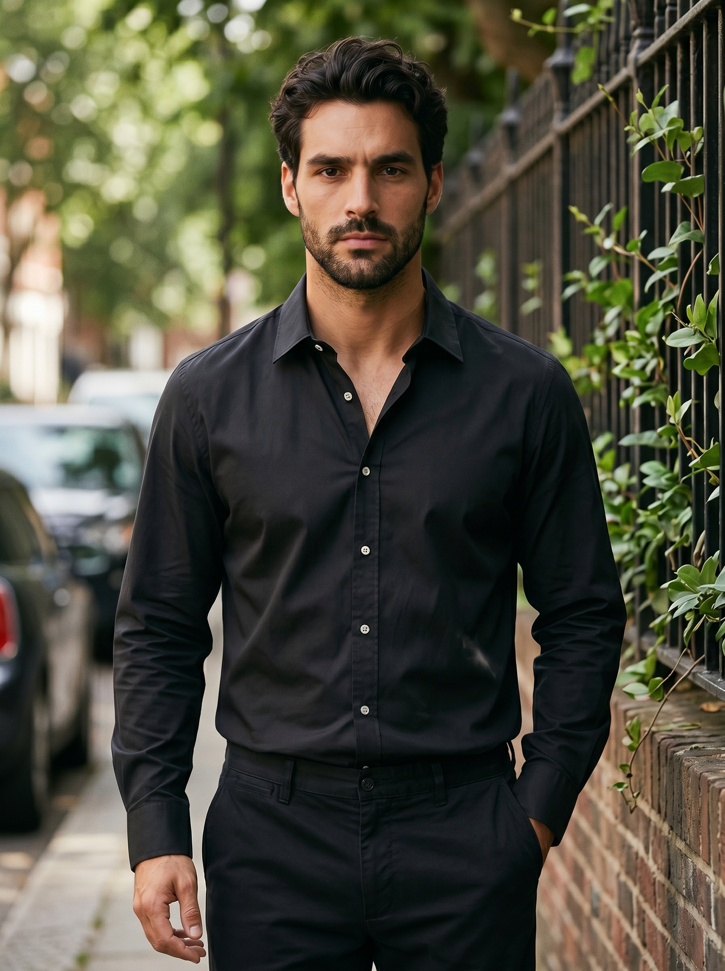 Camicia Regular Fit Easy Iron Collo Francese - Nero