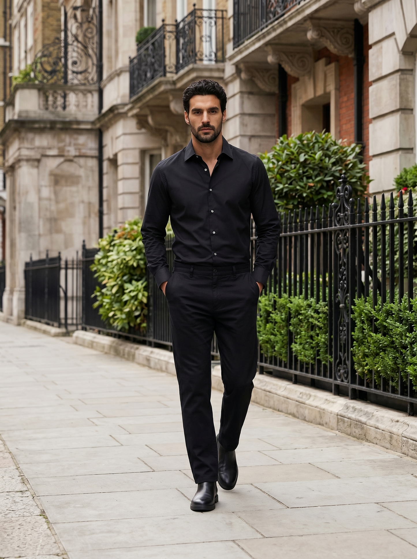 Camicia Regular Fit Easy Iron Collo Francese - Nero