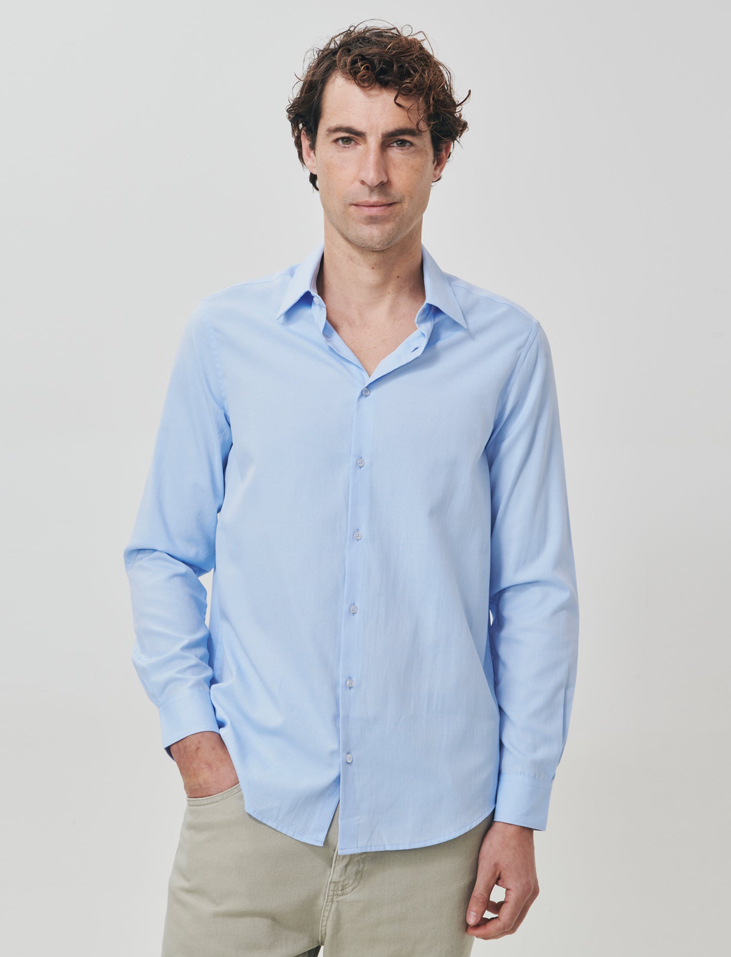 Camicia Oxford Regular Fit in Cotone - Celeste