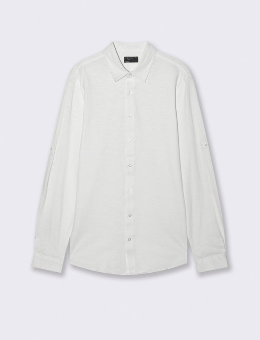 Camicia Jersey Slub Collo Coreano - Bianco