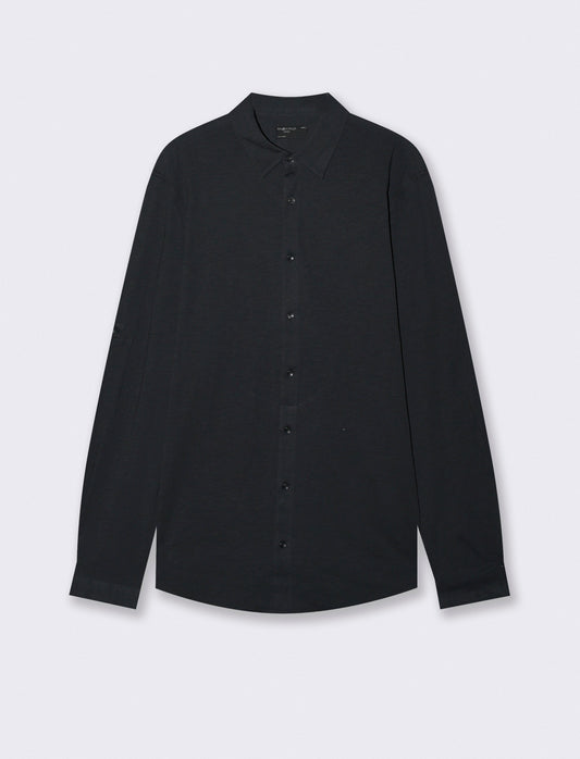 Camicia Jersey Slub Collo Coreano - Nero