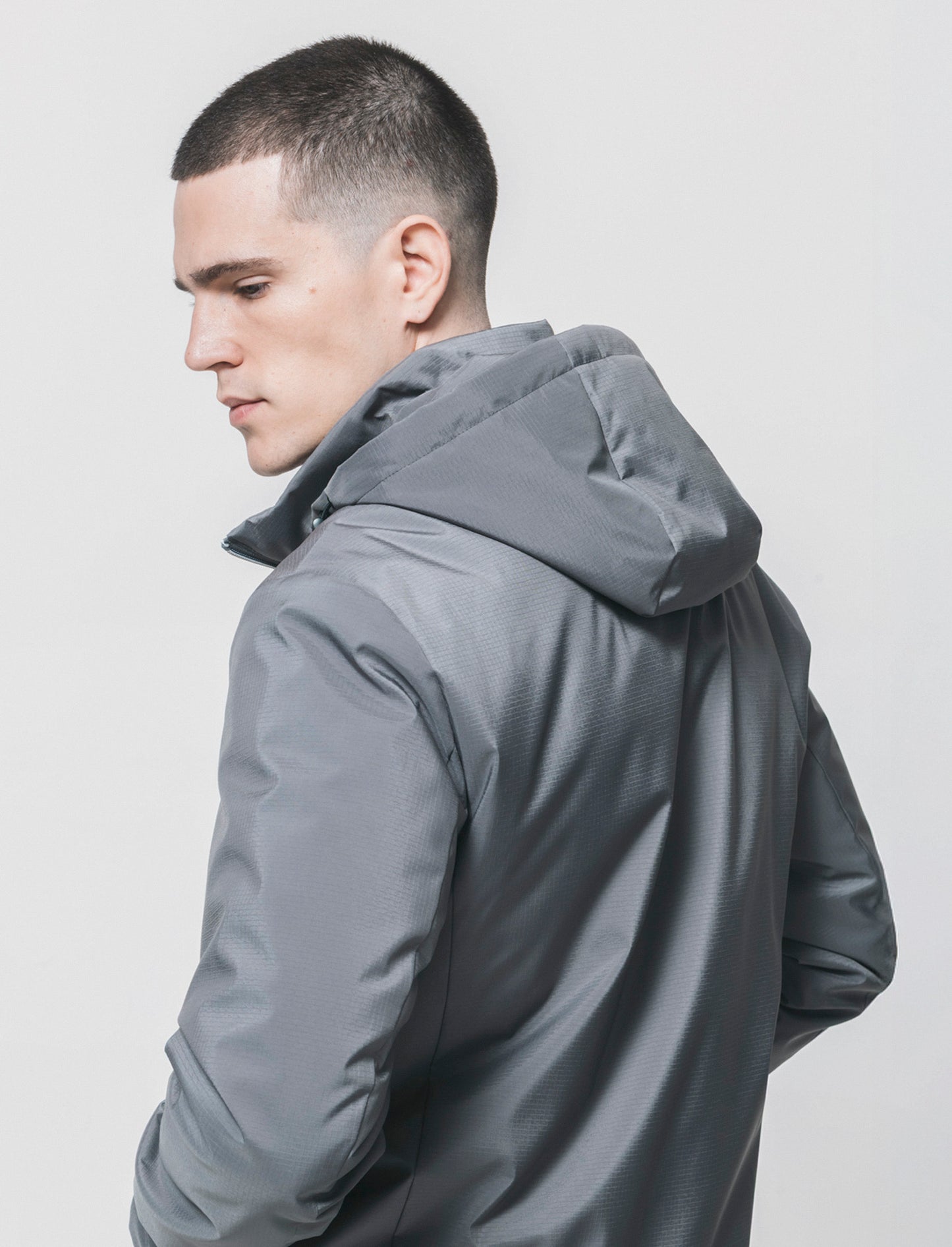 Windbreaker Jacket with Adjustable Hood - Grey