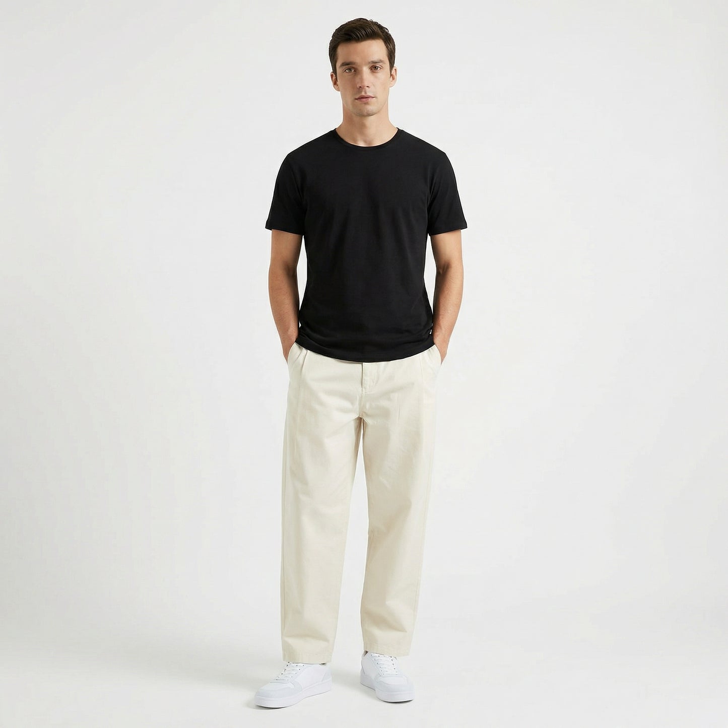 T-shirt slim fit in cotone elasticizzato - Nero