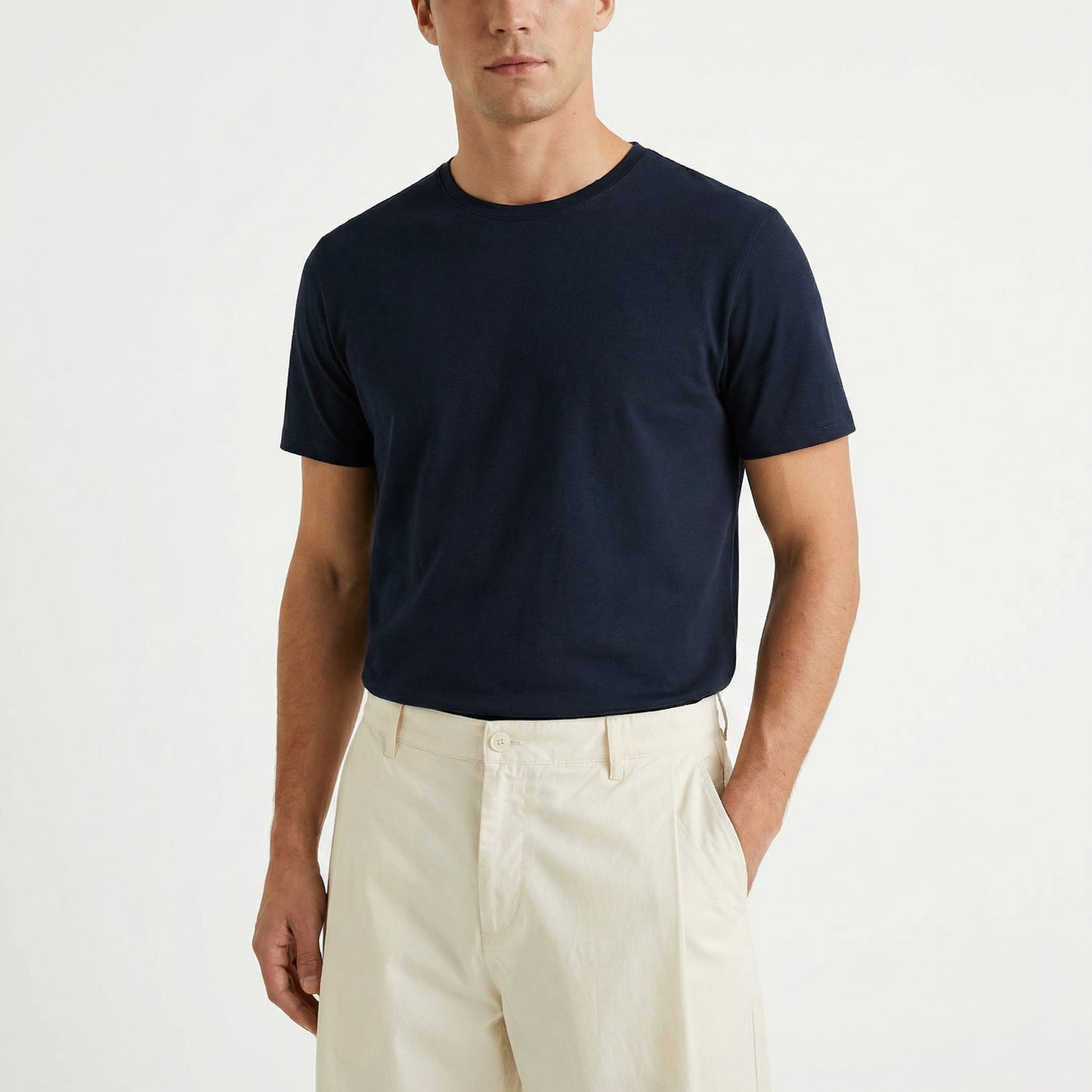 T-shirt slim fit in cotone elasticizzato - Blu notte