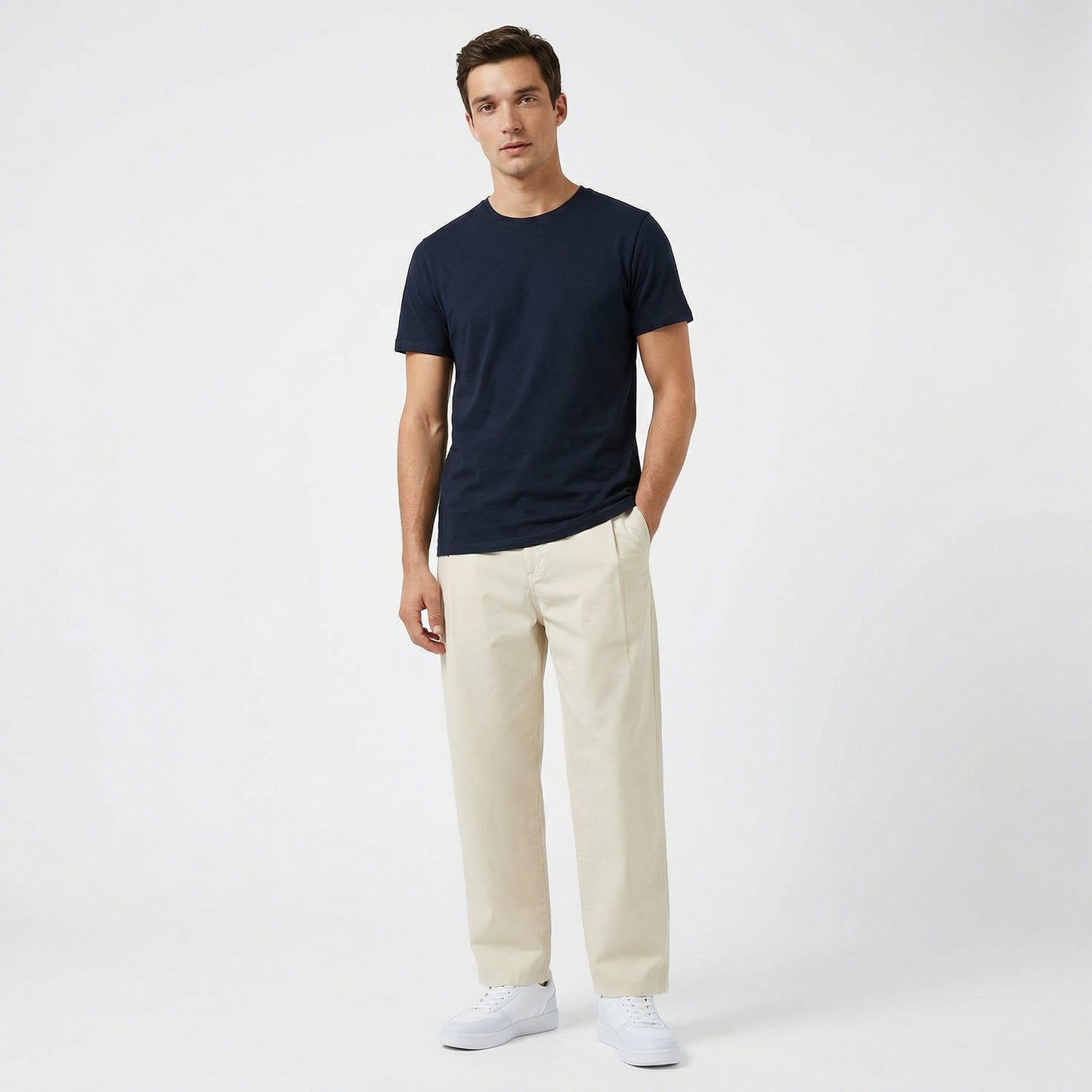 T-shirt slim fit in cotone elasticizzato - Blu notte