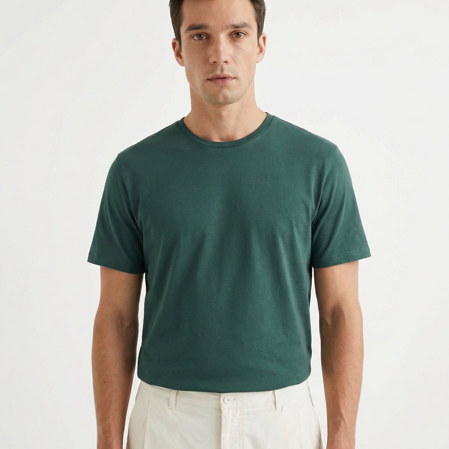 T-shirt slim fit in cotone elasticizzato - Verde petrolio