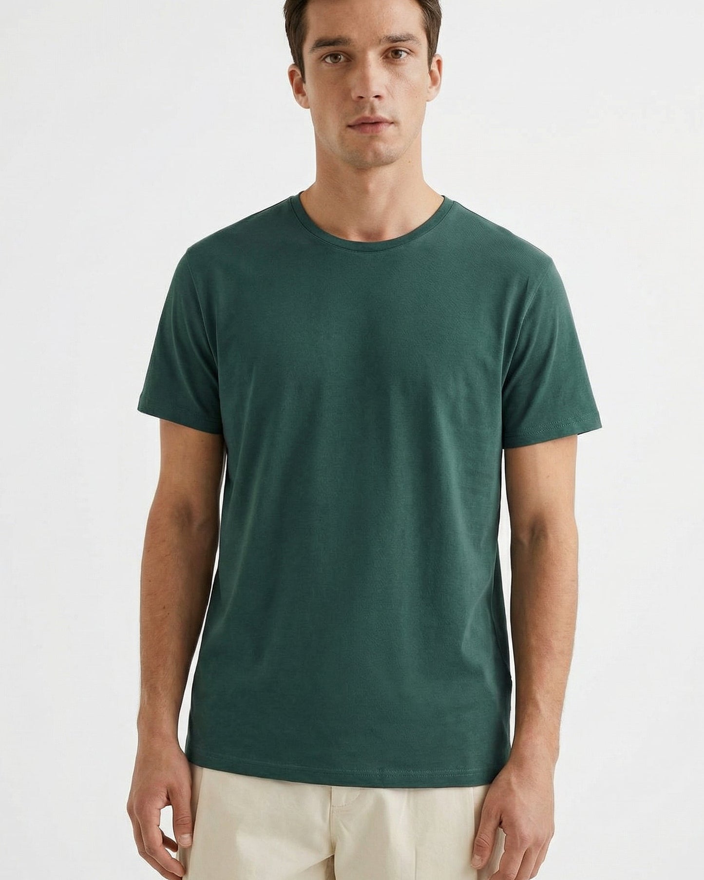 T-shirt slim fit in cotone elasticizzato - Verde petrolio
