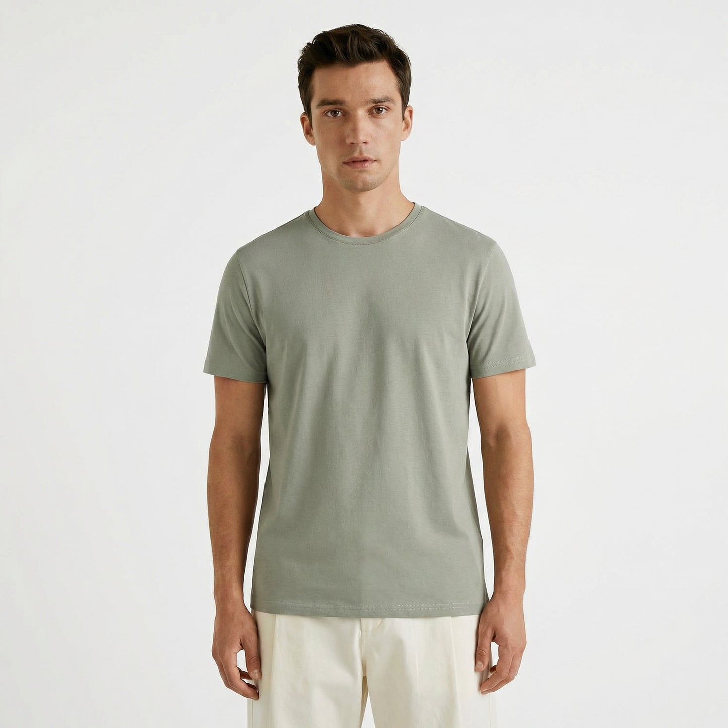 T-shirt slim fit in cotone elasticizzato - Verde salvia