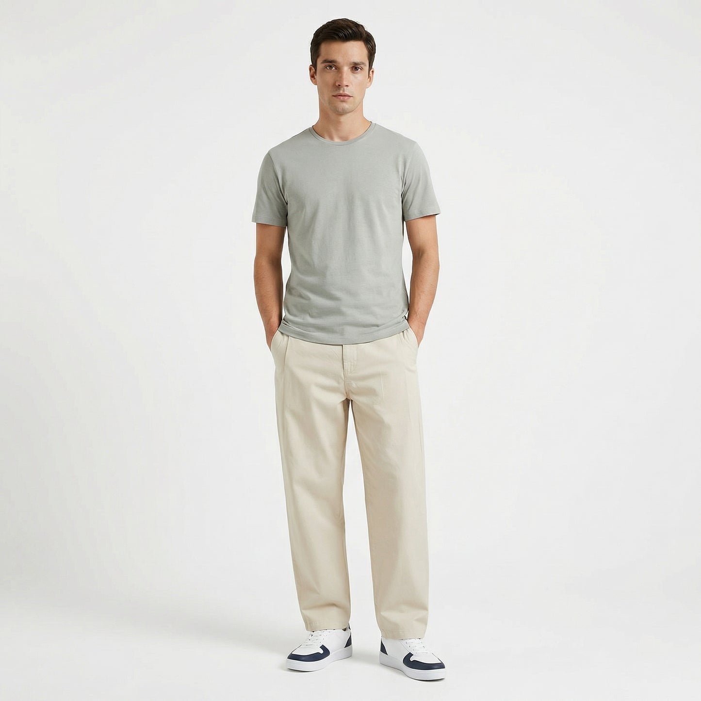 T-shirt slim fit in cotone elasticizzato - Verde salvia