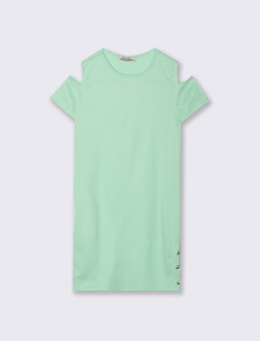 Abito estivo da bambina in costina elastica. - Verde