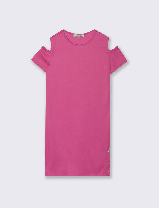 Abito estivo da bambina in costina elastica. - Fuxia